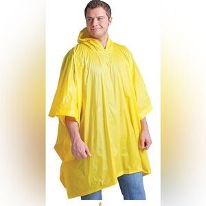 Unisex Reusable Clear Plastic Rain Poncho Water Proof Hooded Yellow Free Size